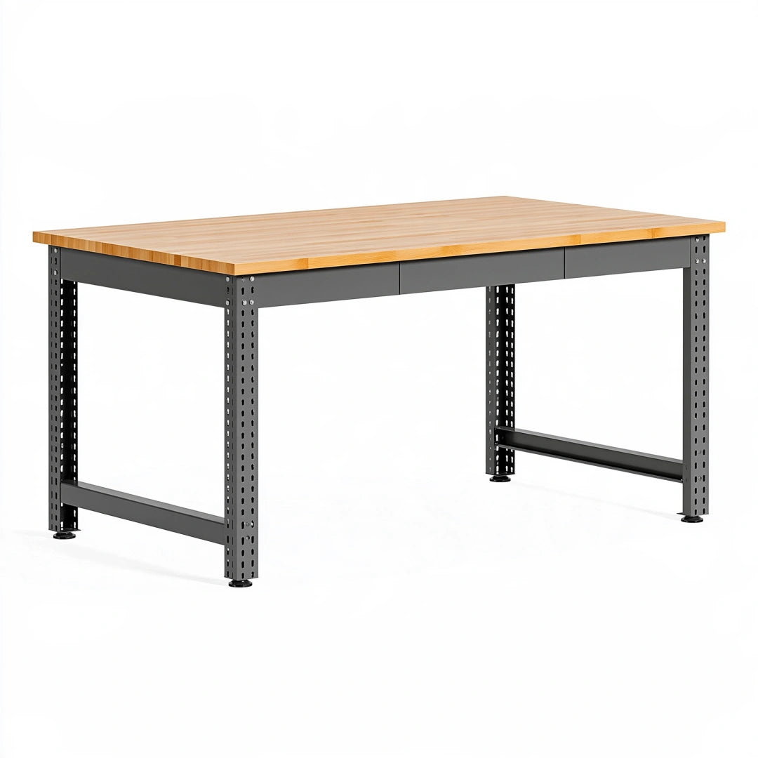 Établi d'atelier 152.4 x 61 x 91.4 cm en bois et acier noir style industriel