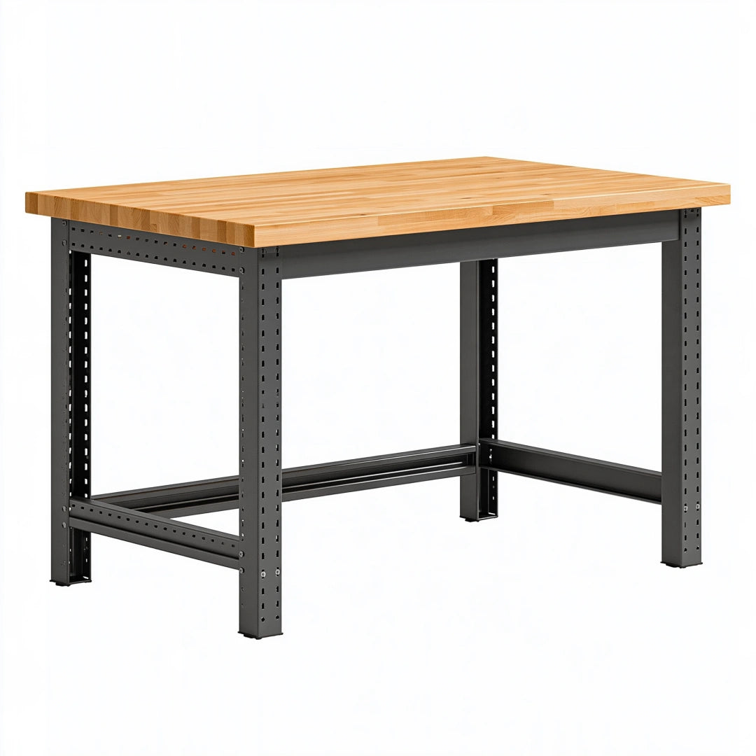 Établi 152 x 76 x 91 cm en bois et acier noir - table de travail industrielle réglable