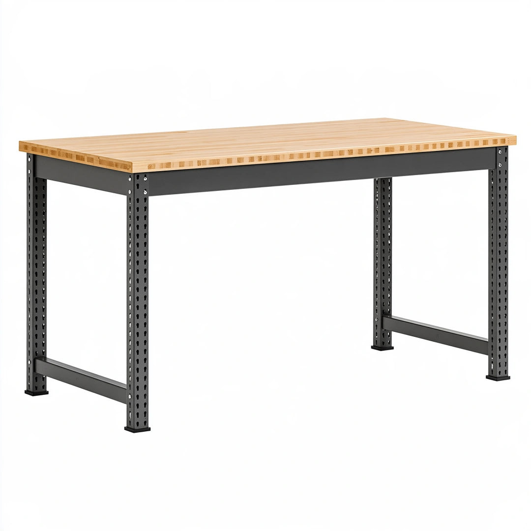 Établi 122 x 61 x 91 cm en bois et acier noir réglable pour atelier