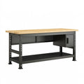 Établi d'atelier 160 x 60 x 90 cm acier noir et bois avec panneau perforé rangement