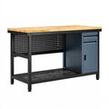 Établi 120 x 60 x 90 cm en bambou et acier noir bleu foncé avec rangement industriel