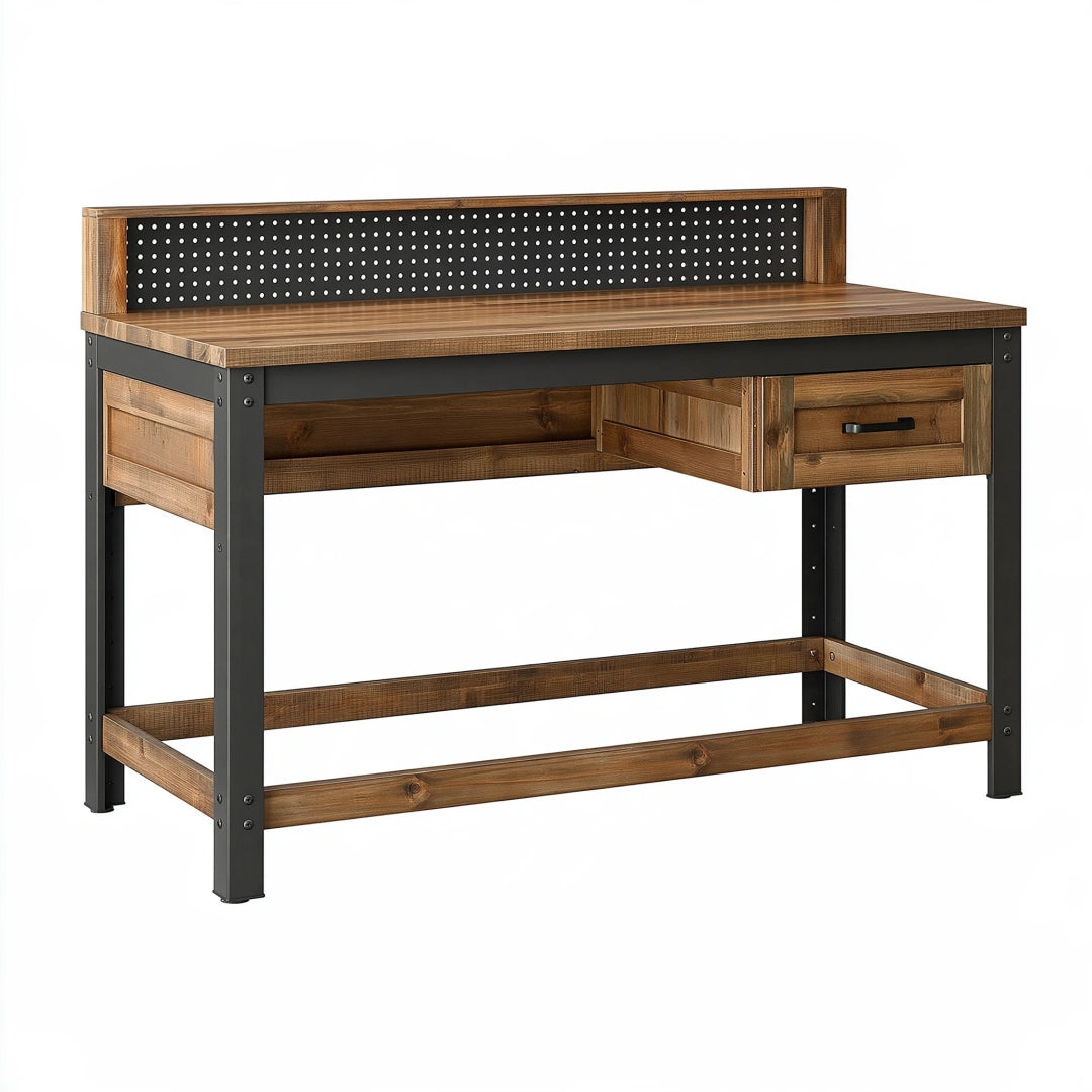 Établi 120 x 60 x 95 cm en bois et métal marron noir avec tiroir style industriel