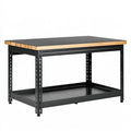 Établi d'atelier 122 x 61 x 91 cm en acier noir et bois avec plateaux perforés