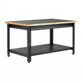 Établi d'atelier 122 x 61 x 91 cm en acier noir et bois avec plateau perforé et étagère