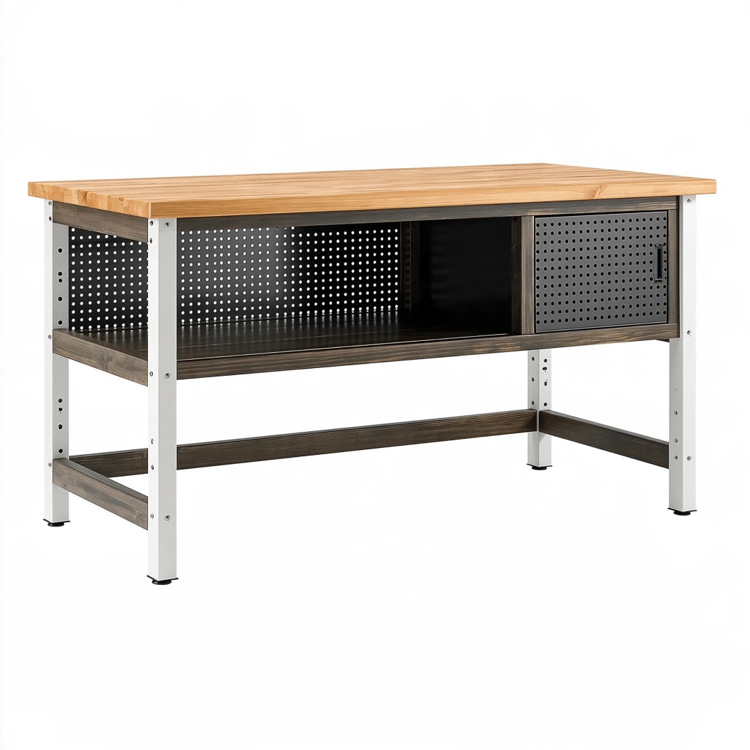 Établi de rangement 120 x 60 x 90 cm plateau en bois structure en acier noir et naturel style industriel