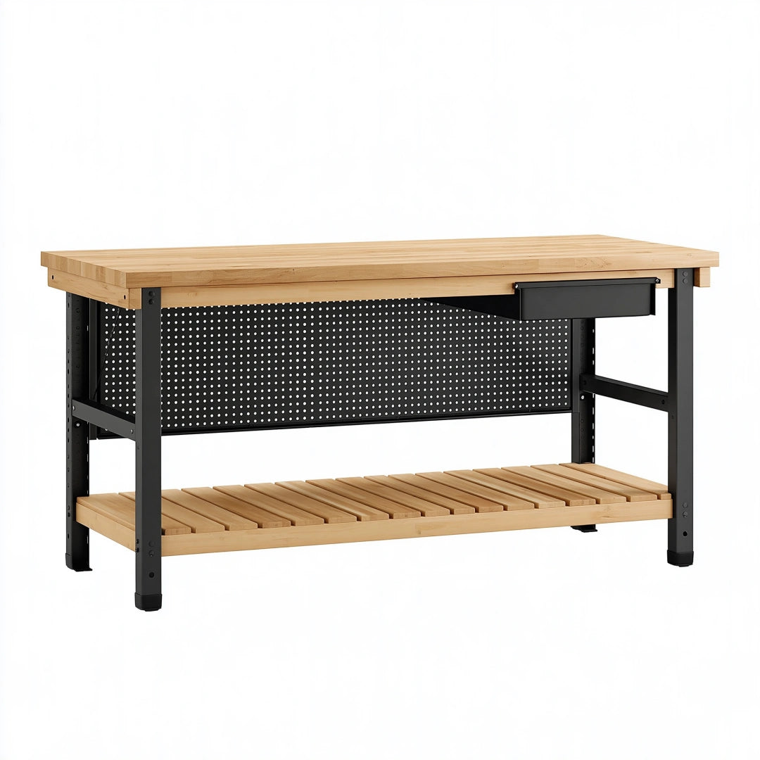 Établi 152 x 76 x 91 cm en bois et acier noir avec tiroir style industriel