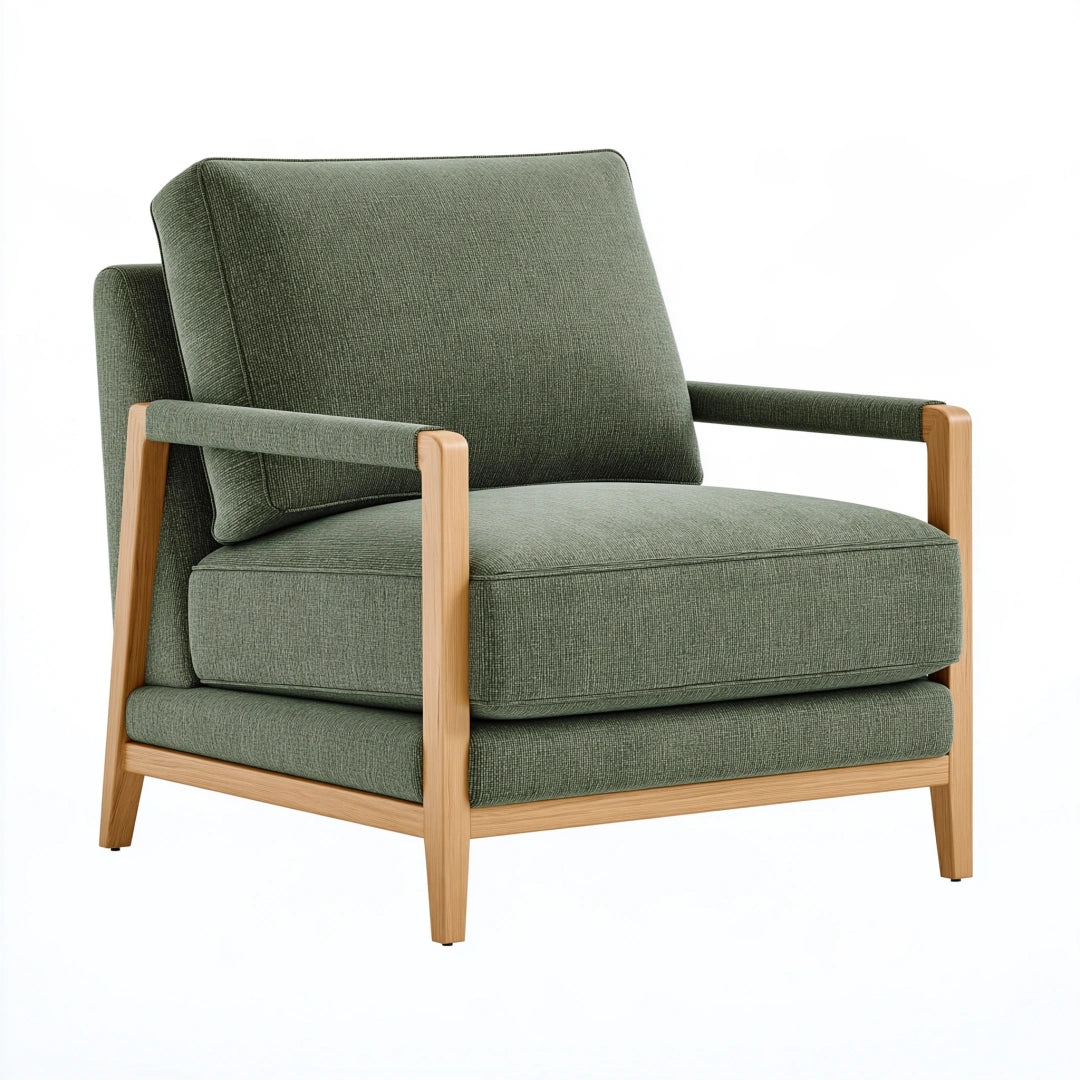 Fauteuil 76 x 82 x 88 cm en tissu vert avec structure en bois style scandinave
