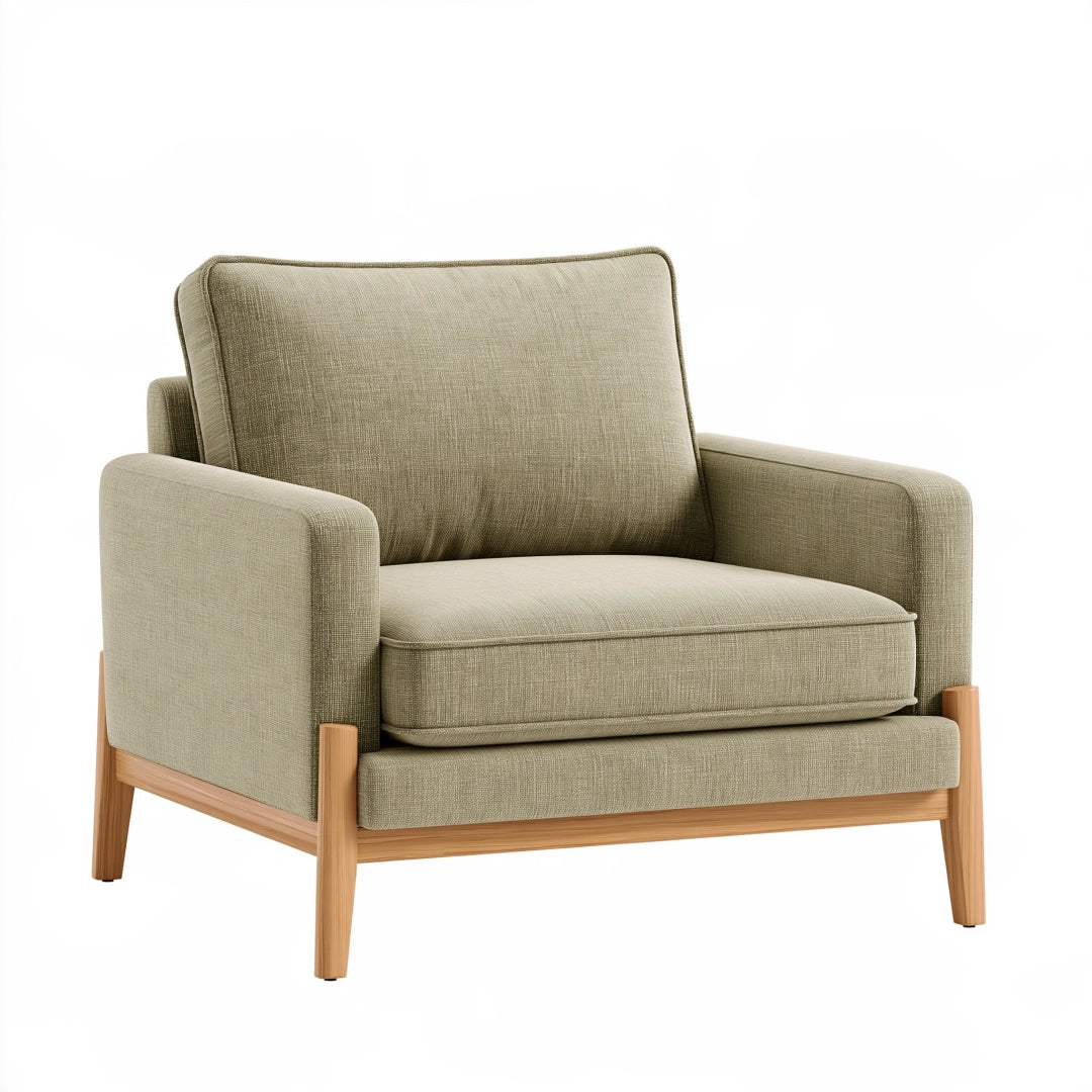 Fauteuil 85 x 82 x 86 cm en tissu beige avec structure en bois style contemporain