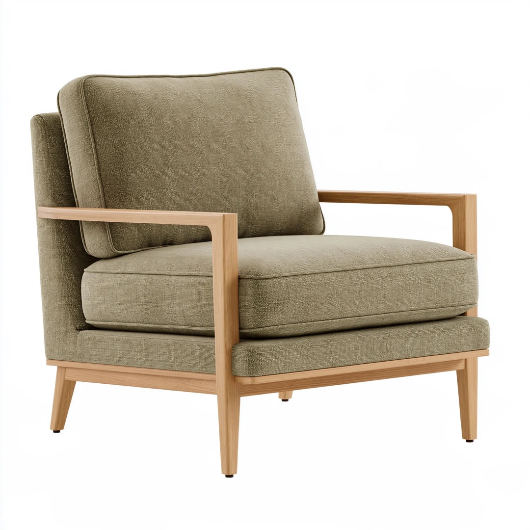 Fauteuil 83 x 78 x 85 cm en tissu vert kaki et bois - style contemporain