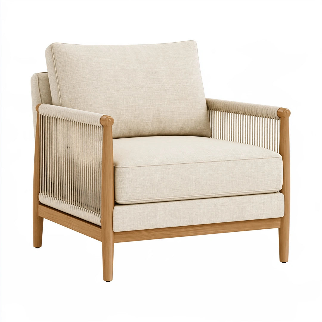 Fauteuil 78 x 82 x 86 cm en bois beige avec accoudoirs tressés style naturel