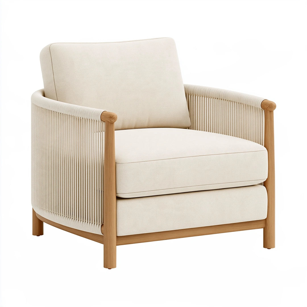 Fauteuil 78 x 82 x 85 cm en bois beige avec cordage tressé - style contemporain