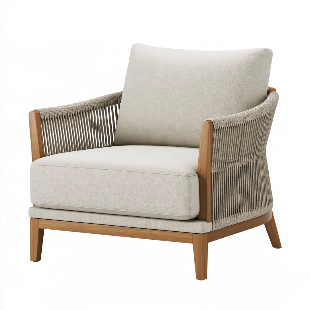 Fauteuil de jardin 82 x 86 x 82 cm en bois et corde beige style contemporain