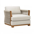 Fauteuil 92 x 86 x 82 cm en tissu beige et bois avec accoudoirs tressés style contemporain