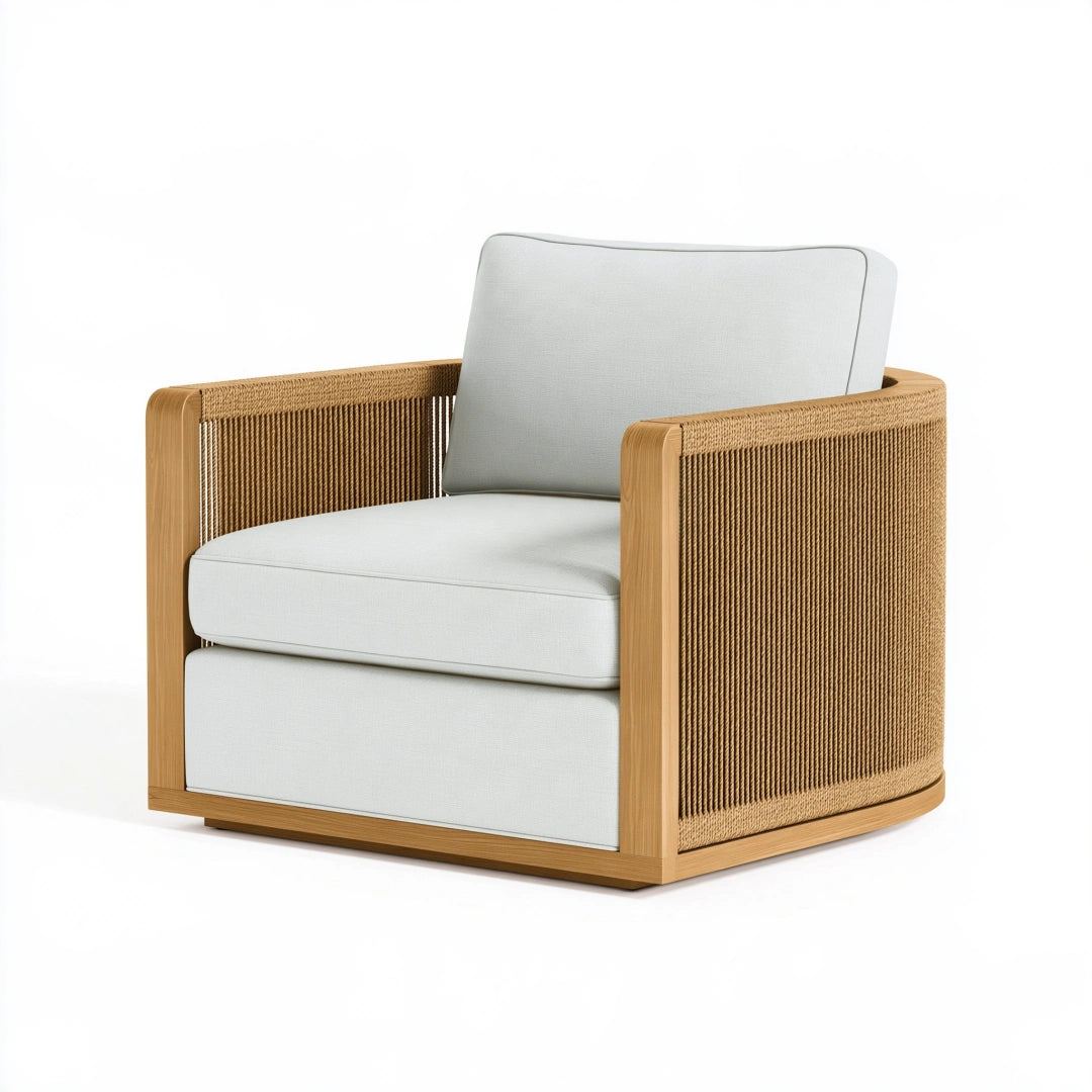 Fauteuil 85 x 85 x 78 cm en bois et cordage beige style contemporain