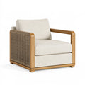 Fauteuil de jardin 78 x 82 x 82 cm bois tressage brun tissu écru style contemporain