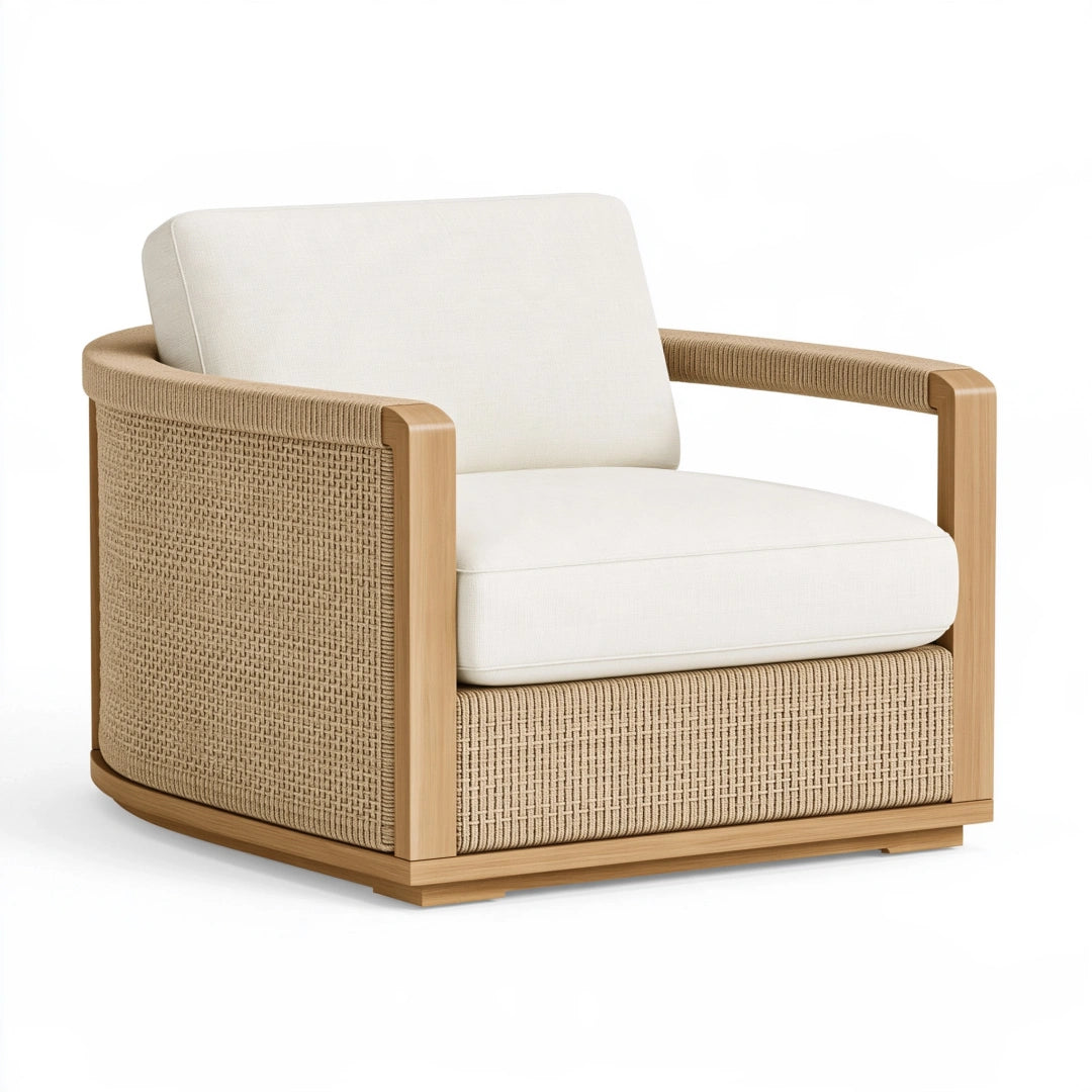 Fauteuil 78 x 82 x 78 cm en bois et fibres tressées beige écru - style naturel pour salon
