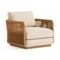 Fauteuil 85 x 80 x 78 cm en bois brun et tissu beige - style contemporain tressé