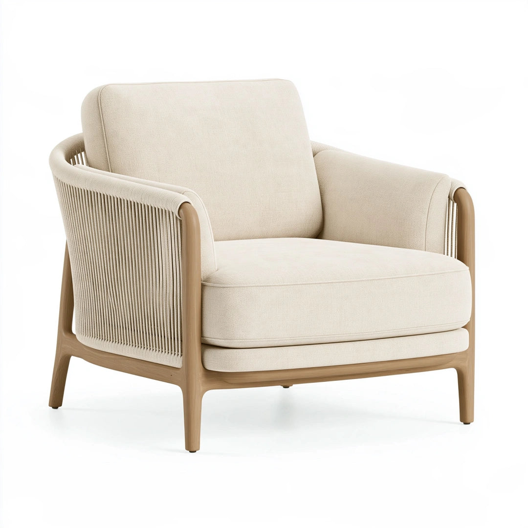 Fauteuil 76 x 82 x 82 cm en bois beige avec cordage textile style contemporain